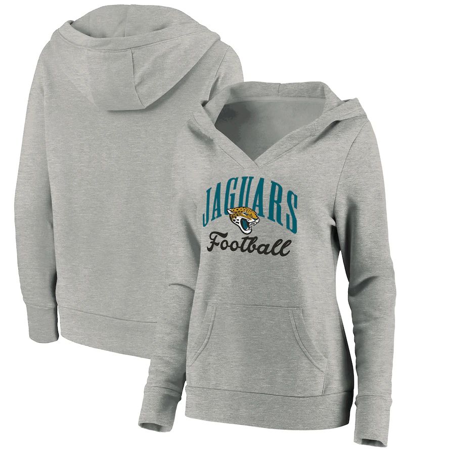 Women Jacksonville Jaguars Fanatics Branded Heathered Gray Victory Script V-Neck Pullover Hoodie